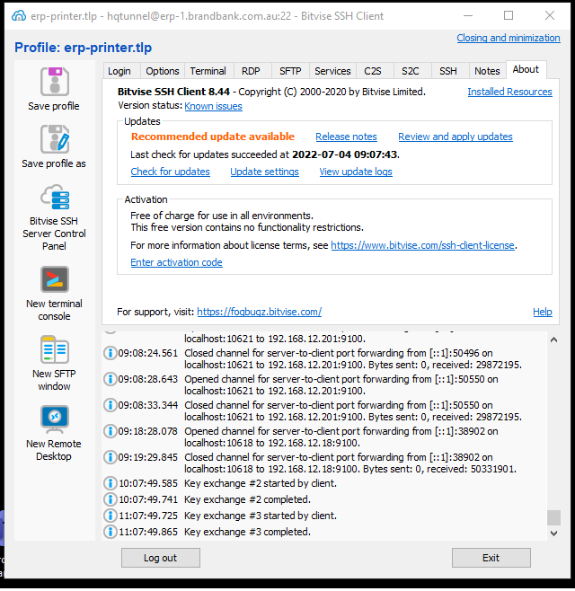 Instructions on how to login and activate the Warehouse Printer Server